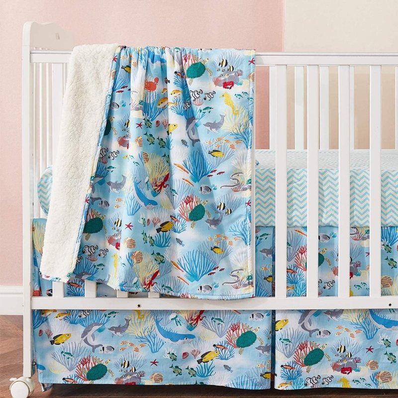 Nautical Coastal Boy's Crib Sängset Oceania Undersea World Coral Fish Print Nursery Set