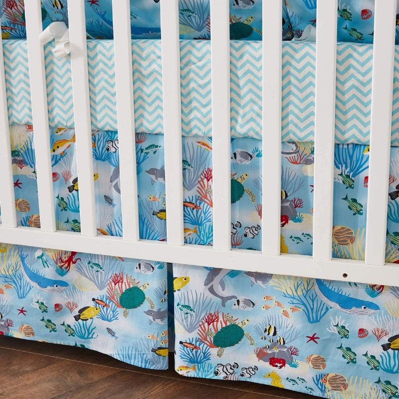 Nautical Coastal Boy's Crib Sängset Oceania Undersea World Coral Fish Print Nursery Set