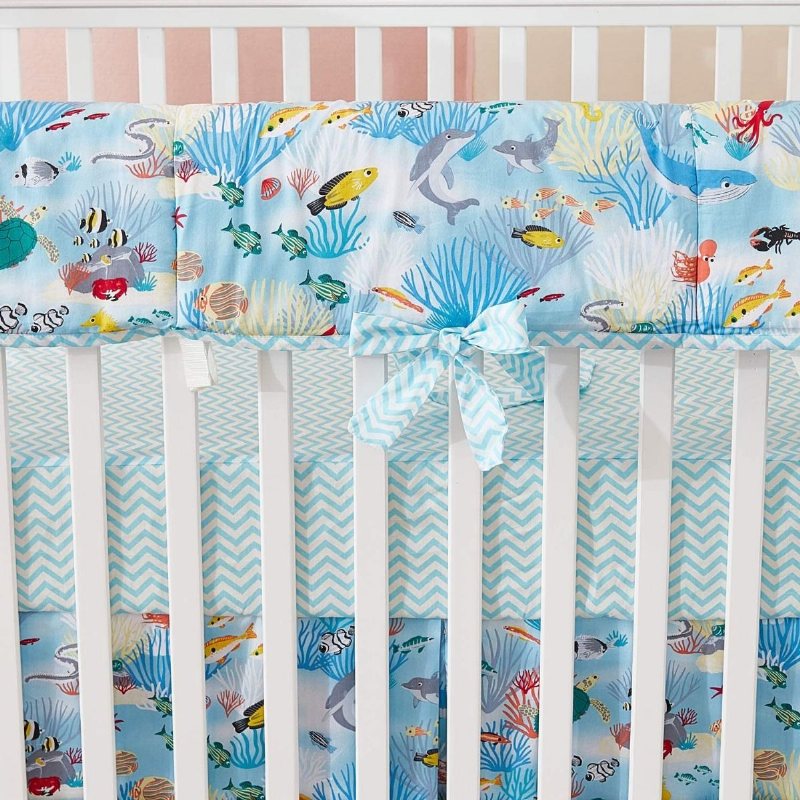 Nautical Coastal Boy's Crib Sängset Oceania Undersea World Coral Fish Print Nursery Set