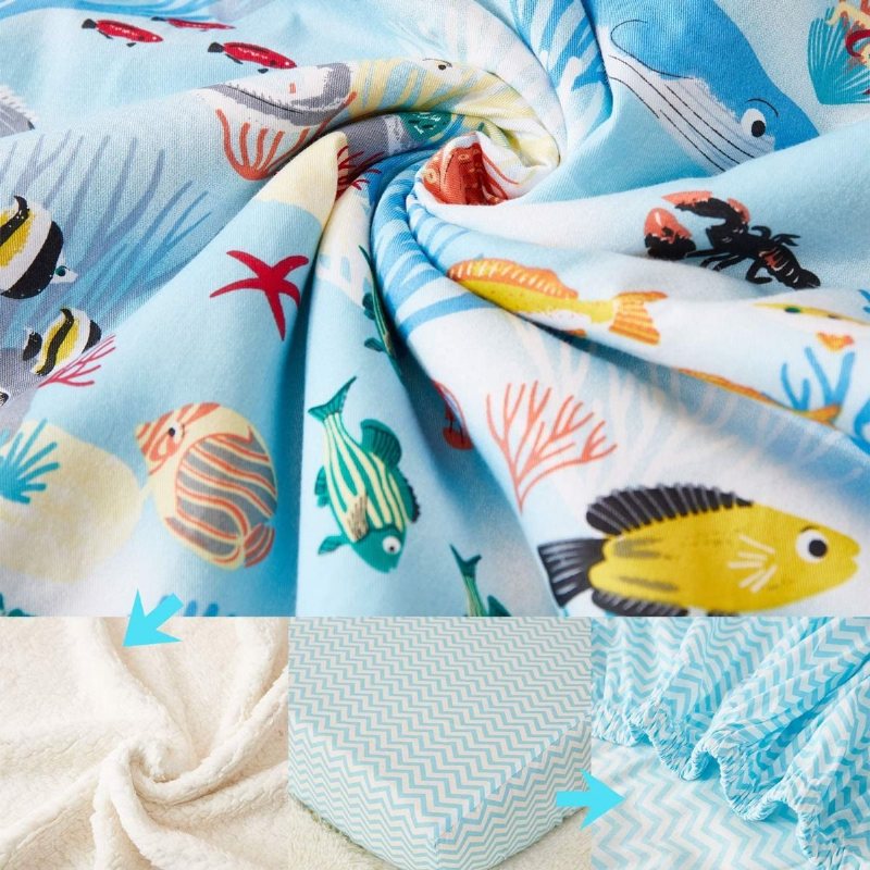 Nautical Coastal Boy's Crib Sängset Oceania Undersea World Coral Fish Print Nursery Set