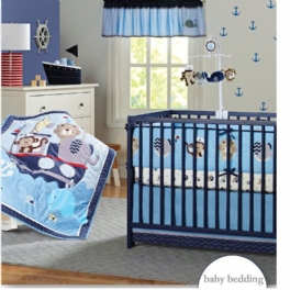 Nautical Crib Sängkläder Set Med Bumper Blå Baby Boy Set Ocean Whale Monkey Giraffe Elephant Printed 8 Bits