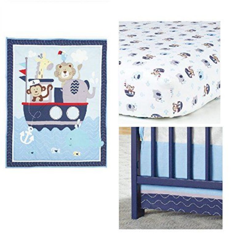 Nautical Crib Sängkläder Set Med Bumper Blå Baby Boy Set Ocean Whale Monkey Giraffe Elephant Printed 8 Bits