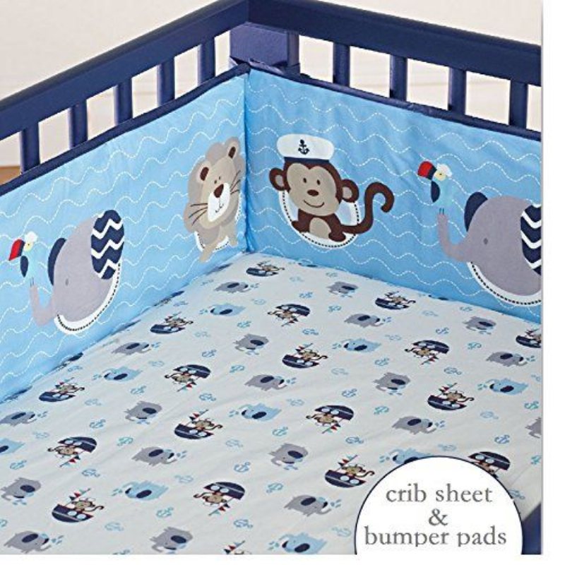 Nautical Crib Sängkläder Set Med Bumper Blå Baby Boy Set Ocean Whale Monkey Giraffe Elephant Printed 8 Bits