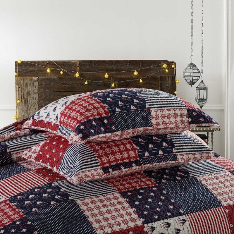 Nautical Sängkläder Set Havstema Patchwork Quilt Set Mjuk 100 % Bomull Sängtäcken Set Queen Size