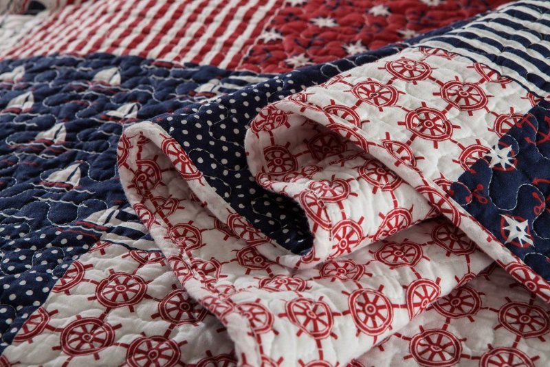 Nautical Sängkläder Set Havstema Patchwork Quilt Set Mjuk 100 % Bomull Sängtäcken Set Queen Size