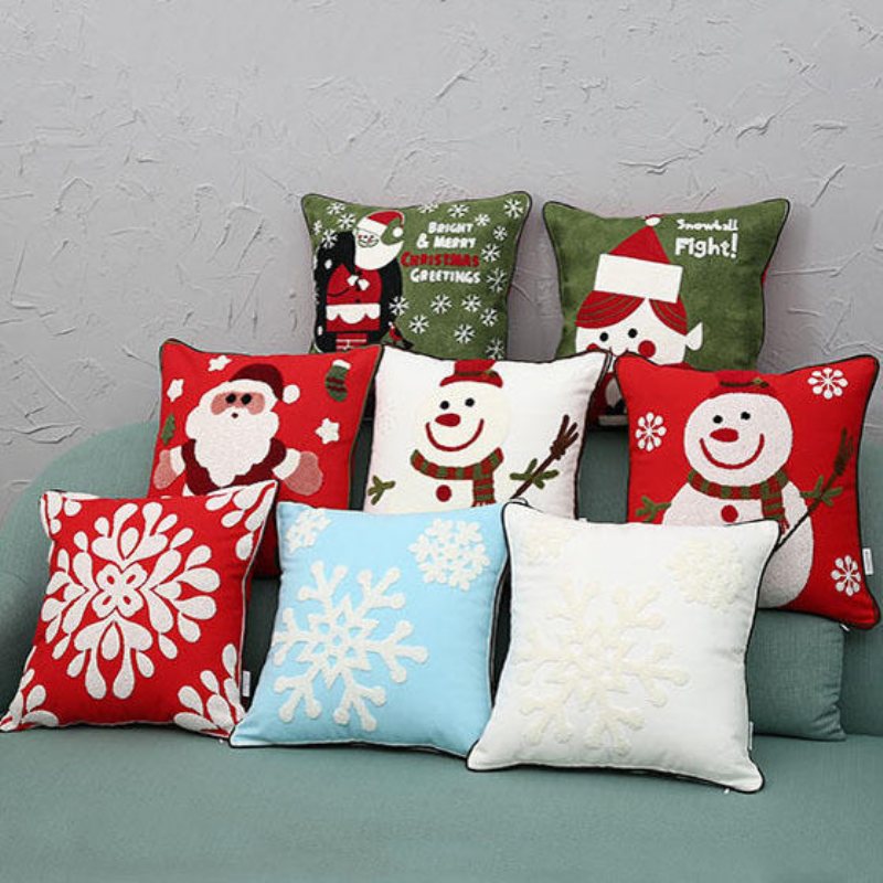 New Christmas Pure Cotton Brodering Kuddfodral Santa Snowflake