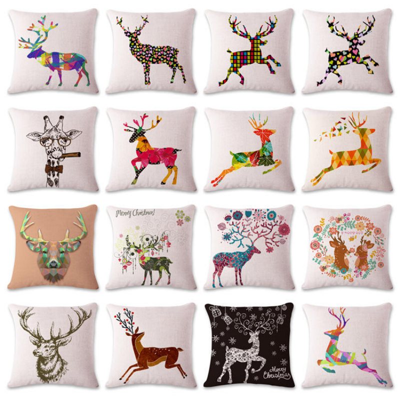 Nordic Style Örngott Christmas Deer Mönster Creative Cotton Linne Kuddfodral