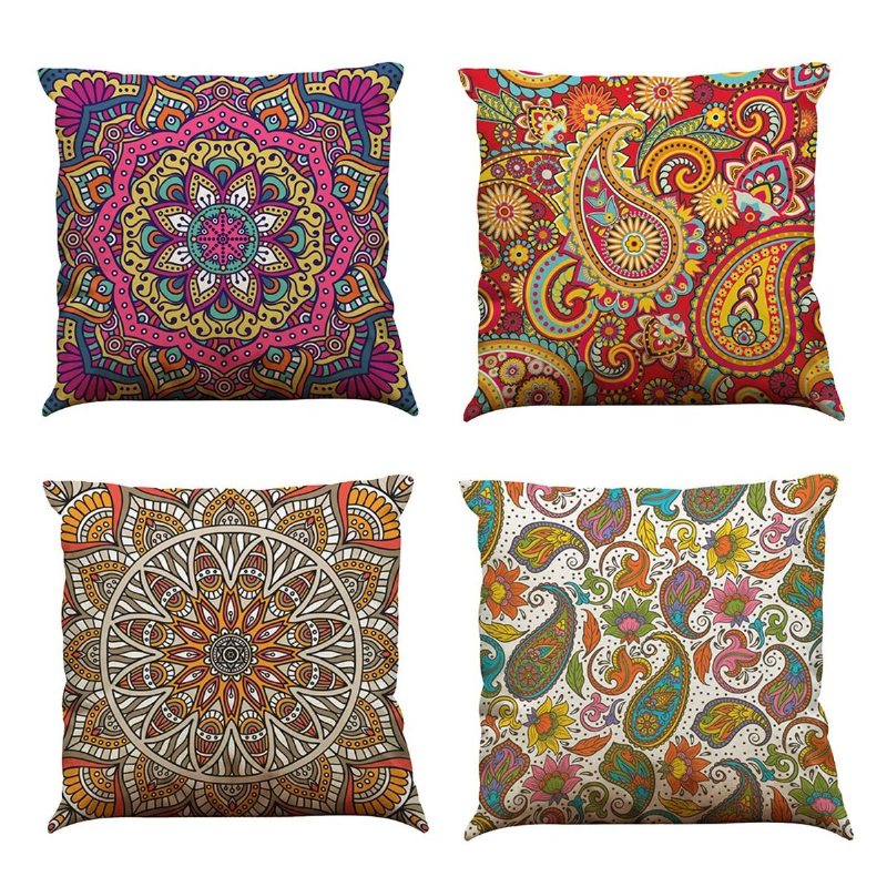 Paisley Dekorativa Kuddfodral Indian Ethnic Series Färgglada Örngott Blommiga Etniska Bohemiskt Mönster 18" X Set Med 4