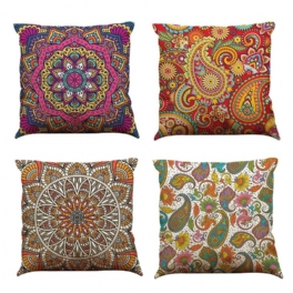 Paisley Dekorativa Kuddfodral Indian Ethnic Series Färgglada Örngott Blommiga Etniska Bohemiskt Mönster 18" X Set Med 4