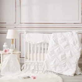 Plisserad Diamond Design Nursery Sängkläder Set Lyx Vit Volang New Born Crib Set