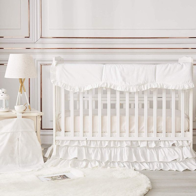 Plisserad Diamond Design Nursery Sängkläder Set Lyx Vit Volang New Born Crib Set