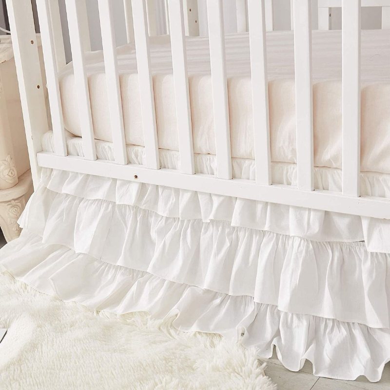 Plisserad Diamond Design Nursery Sängkläder Set Lyx Vit Volang New Born Crib Set