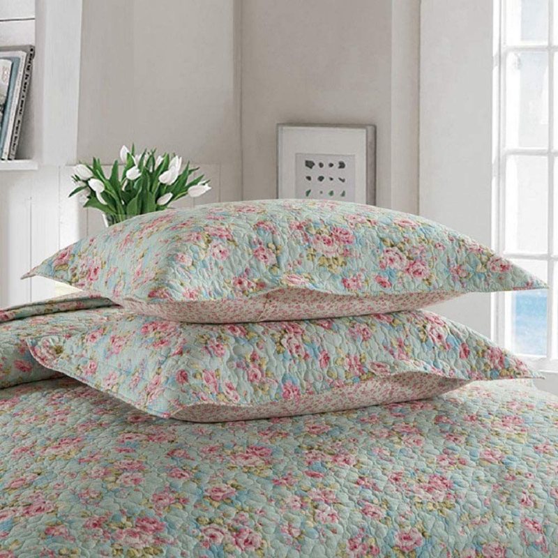 Queen Size Flickor Sängkläder Täcken Set Romantiska Överkast Gröna Blommiga Säng Quilt Set Bomull