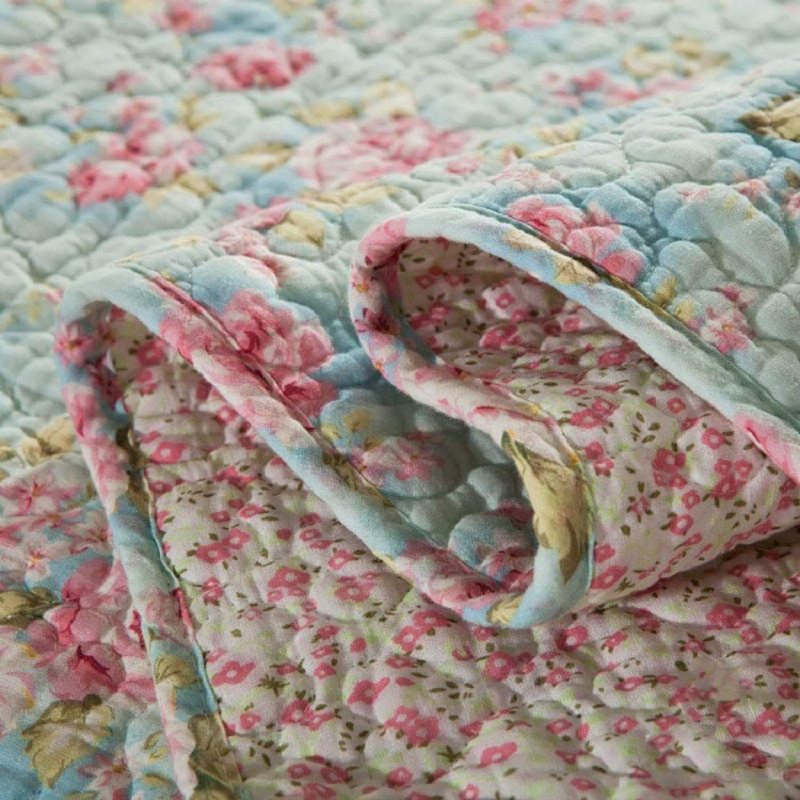 Queen Size Flickor Sängkläder Täcken Set Romantiska Överkast Gröna Blommiga Säng Quilt Set Bomull