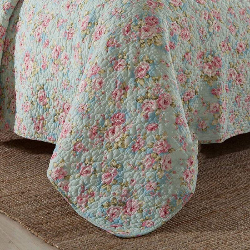 Queen Size Flickor Sängkläder Täcken Set Romantiska Överkast Gröna Blommiga Säng Quilt Set Bomull