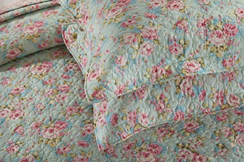 Queen Size Flickor Sängkläder Täcken Set Romantiska Överkast Gröna Blommiga Säng Quilt Set Bomull