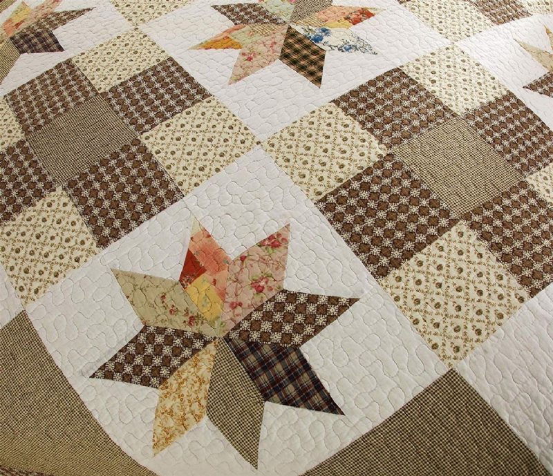 Queen Size Luxury Patchwork Quiltat Överkast Bomullstäcken Set