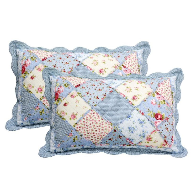 Queen Size Shabby Blue Floral Patchwork Täcken Set Bomullstäcken Set