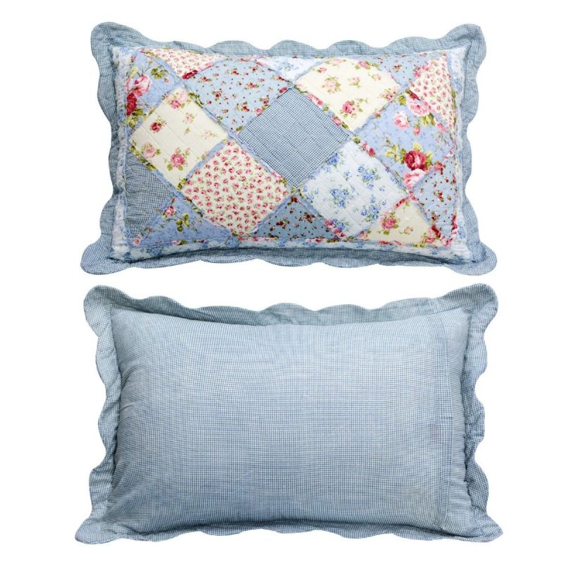 Queen Size Shabby Blue Floral Patchwork Täcken Set Bomullstäcken Set