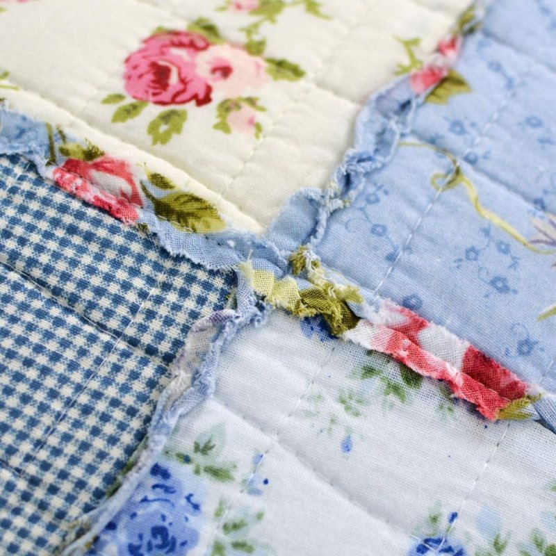 Queen Size Shabby Blue Floral Patchwork Täcken Set Bomullstäcken Set