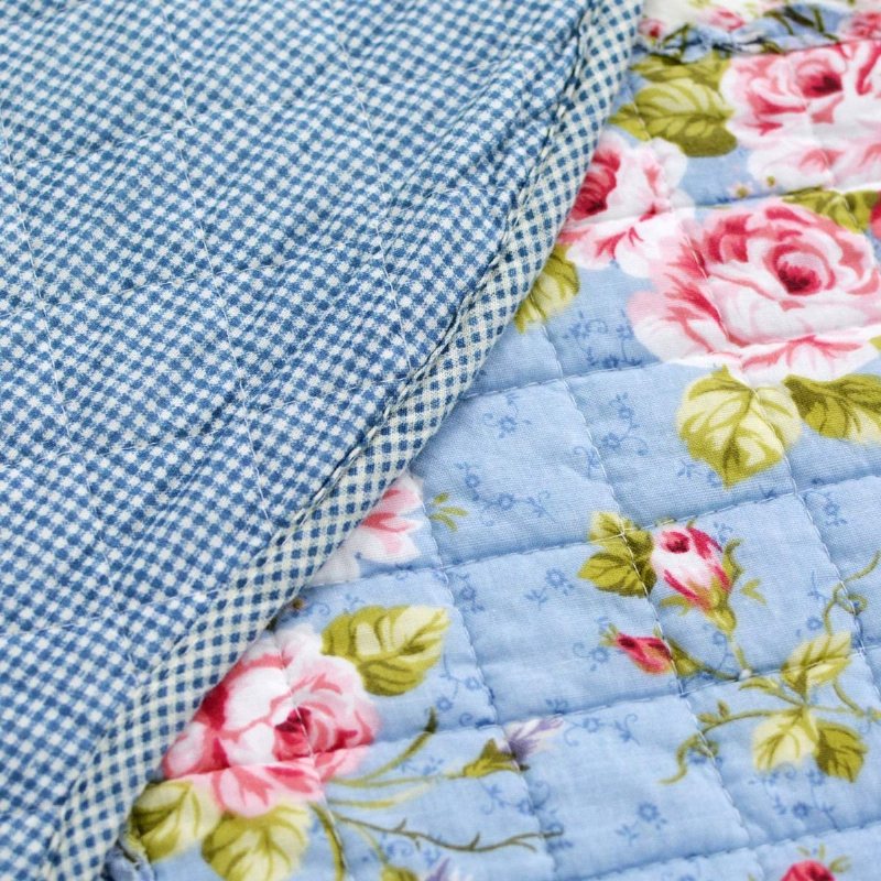 Queen Size Shabby Blue Floral Patchwork Täcken Set Bomullstäcken Set