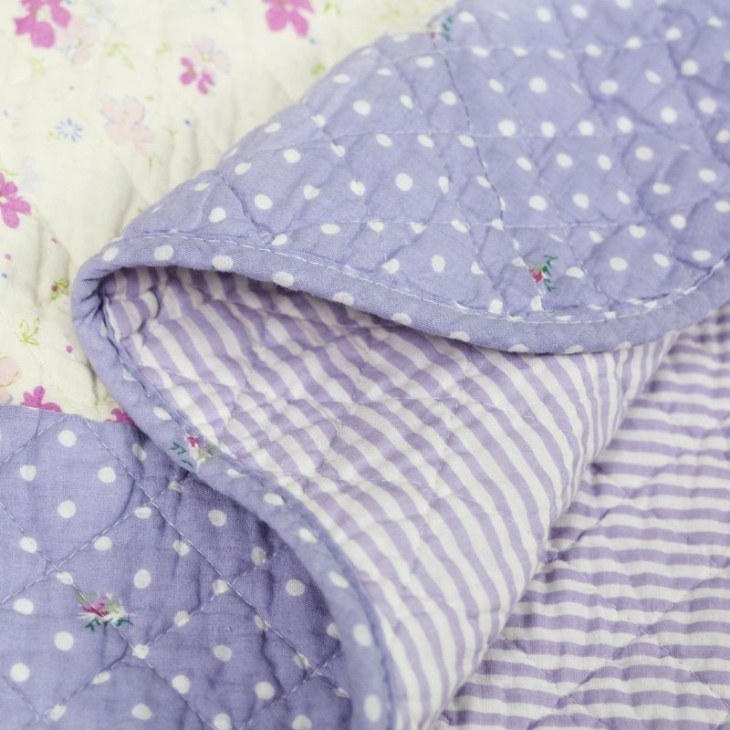 Queen Size Sommartäcken Set Lila Blommig Sängkläder Set Flickor Patchwork Quilt Set 100% Bomull Överkast Set Mors Dag Rea