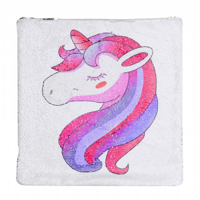 Rainbow Paljetter Unicorn Kuddfodral 40x40cm Dekorativt Sjöjungfrukuddfodral För Soffa Vändbar Pi