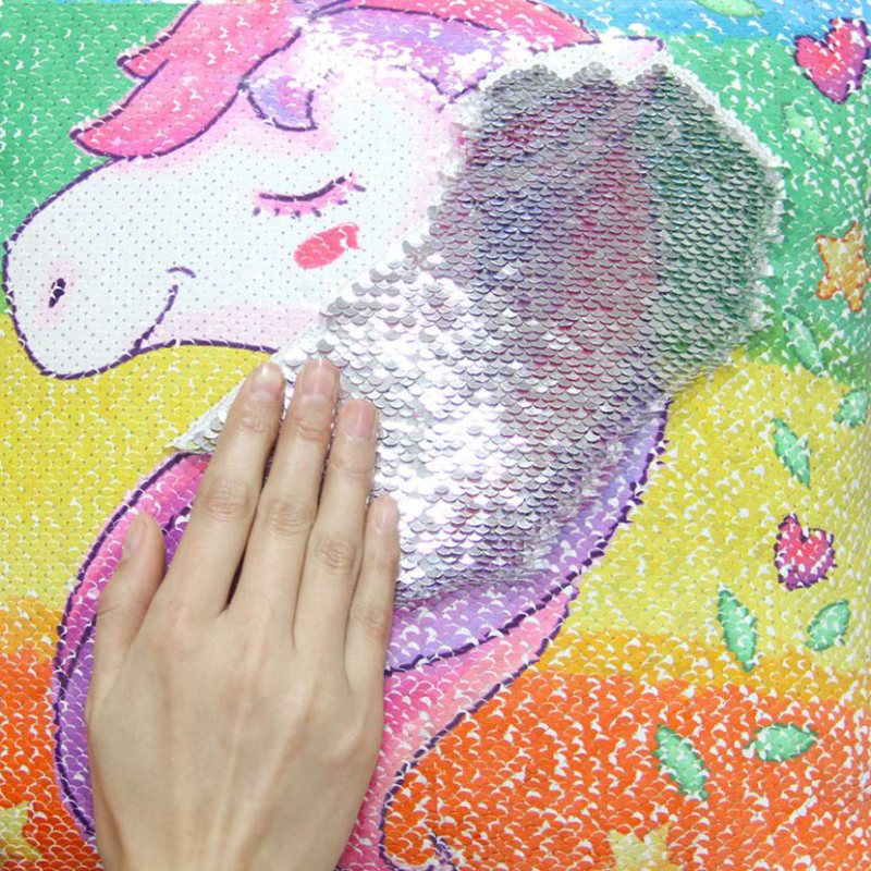 Rainbow Paljetter Unicorn Kuddfodral 40x40cm Dekorativt Sjöjungfrukuddfodral För Soffa Vändbar Pi