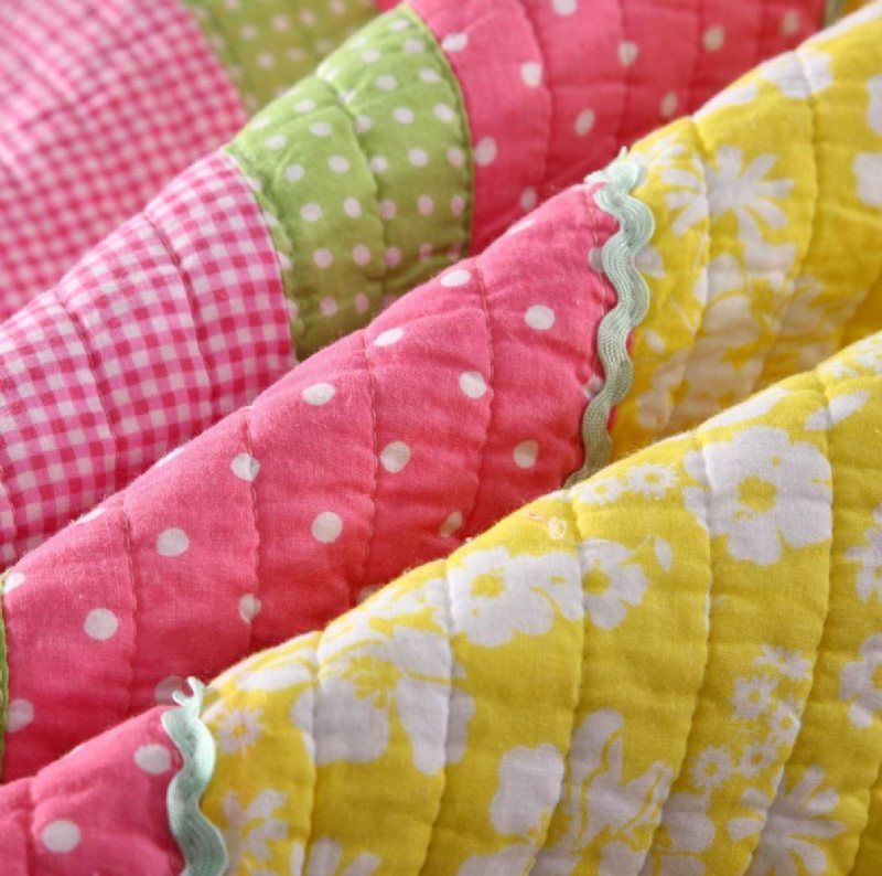 Rosa Polka Dot Stripe Blommig Quilt Set Täcken Set