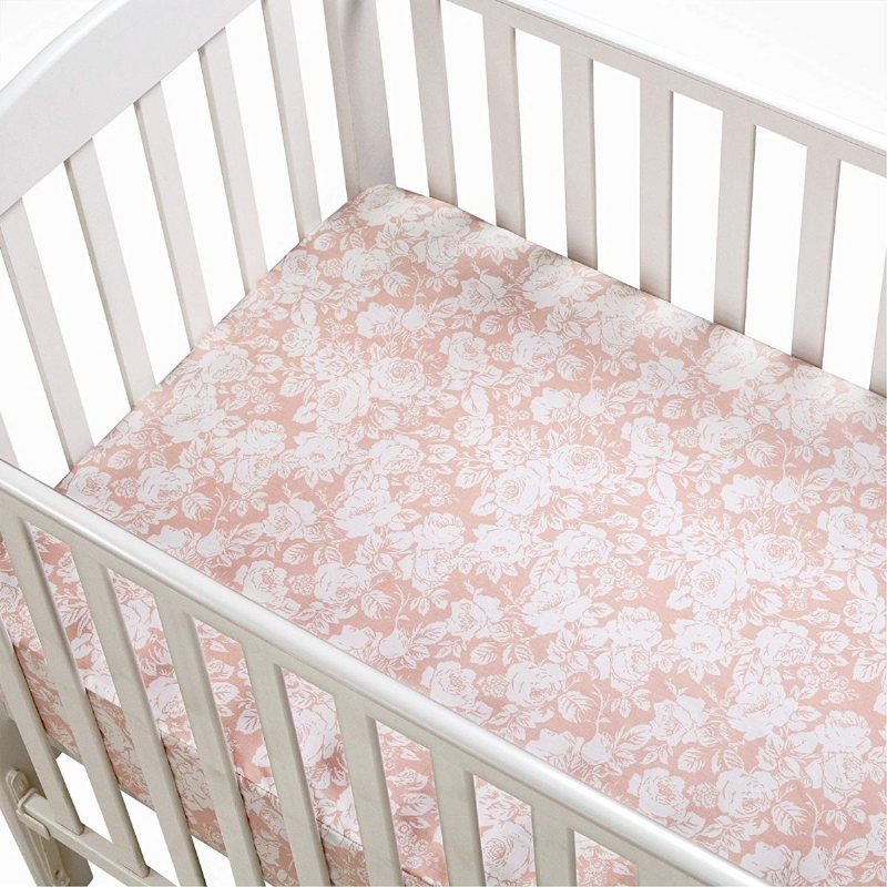 Rose Spjälsäng Lakan Blush Rosa Blommig Fitted Blomma Baby Girl Sängkläder