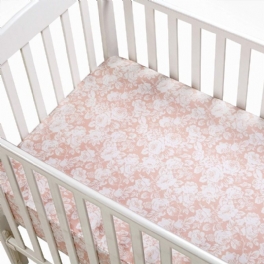 Rose Spjälsäng Lakan Blush Rosa Blommig Fitted Blomma Baby Girl Sängkläder