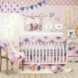 Rutig Spjälsäng Sängkläder Boho Set Med Stötfångare Rosa Blå Grå Baby Flickor Pojkar Barnkammare 100 % Bomull