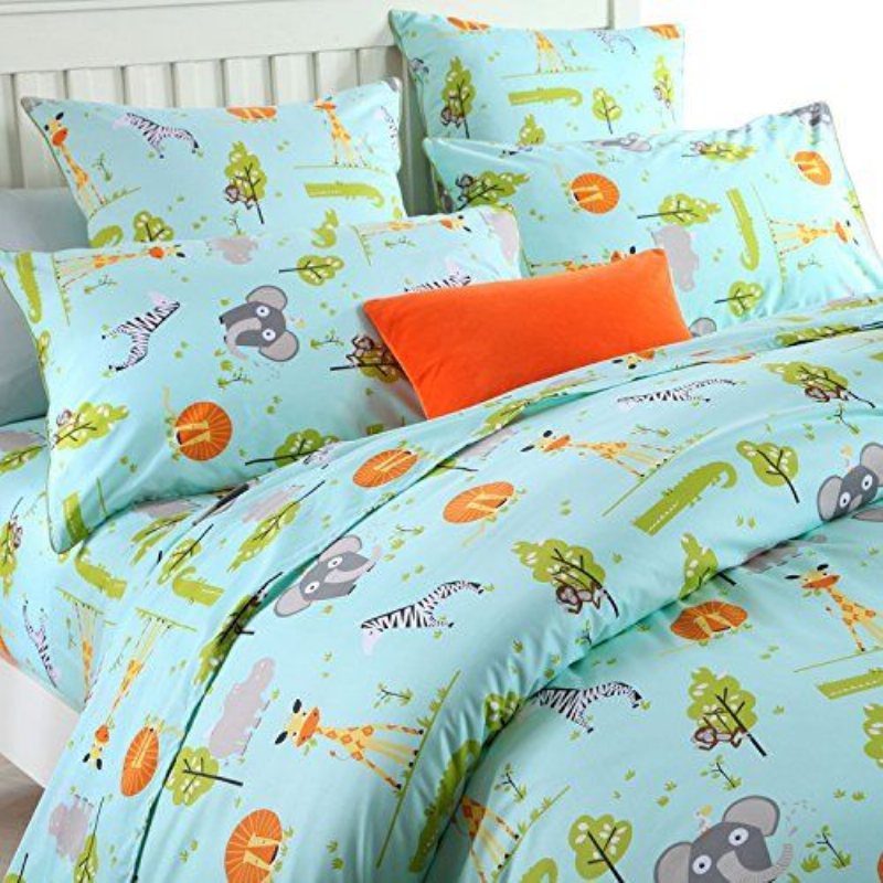 Sängkläder Set Woodland Elefanter Zebra Giraffe Lion Printed Påslakan Set 3-delat (inget Täcke Ingår)