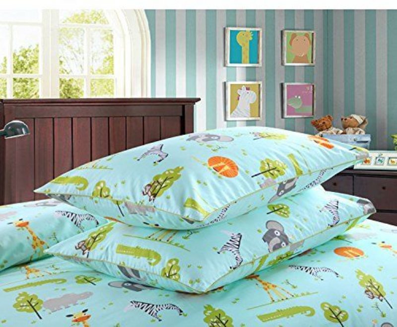 Sängkläder Set Woodland Elefanter Zebra Giraffe Lion Printed Påslakan Set 3-delat (inget Täcke Ingår)