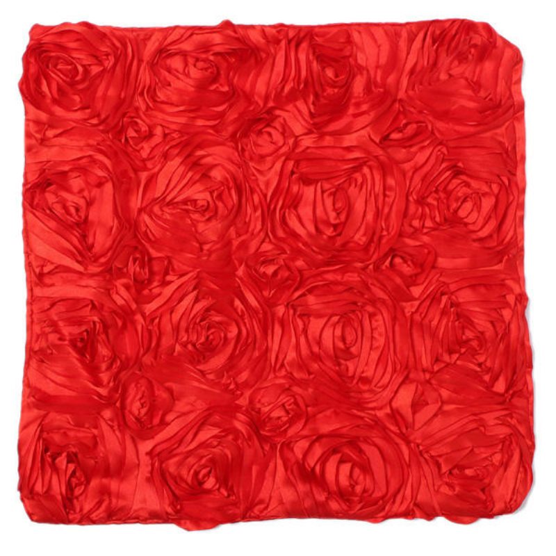 Satin 3d Rose Flower Square Kuddfodral Hem Soffa Bröllop Dekor