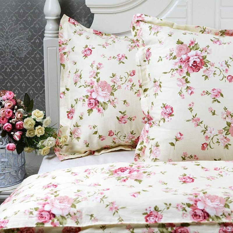 Shabby Blommig Säng Kuddfodral 100 % Bomull Standardstorlek Set Med 2 Dekorativa Eleganta 20 X 27 Tum