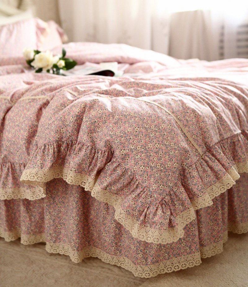 Shabby Elegant Rosa Blommor Print Sängkläder Set 4-delat