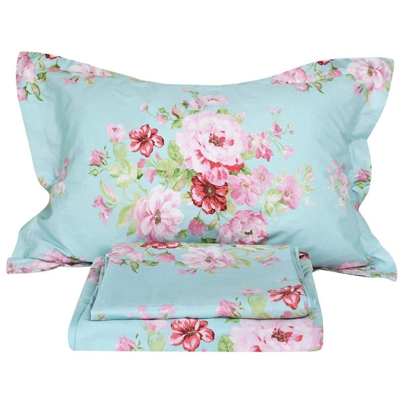 Shabby Floral Lakan Set Farmhouse Sängkläder 100% Bomull Set Deep Pocket Fitted Set 4-delad