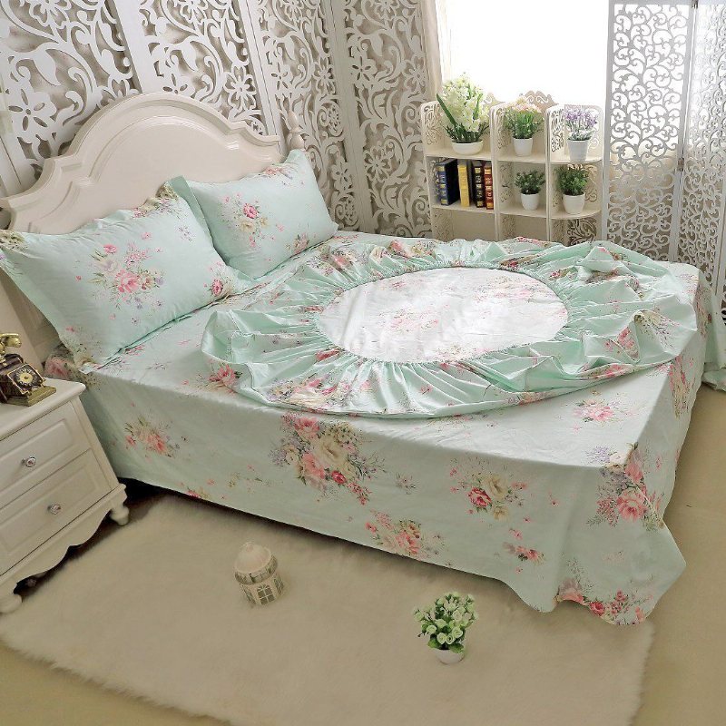 Shabby Floral Lakan Set Farmhouse Sängkläder 100% Bomull Set Deep Pocket Fitted Set 4-delad