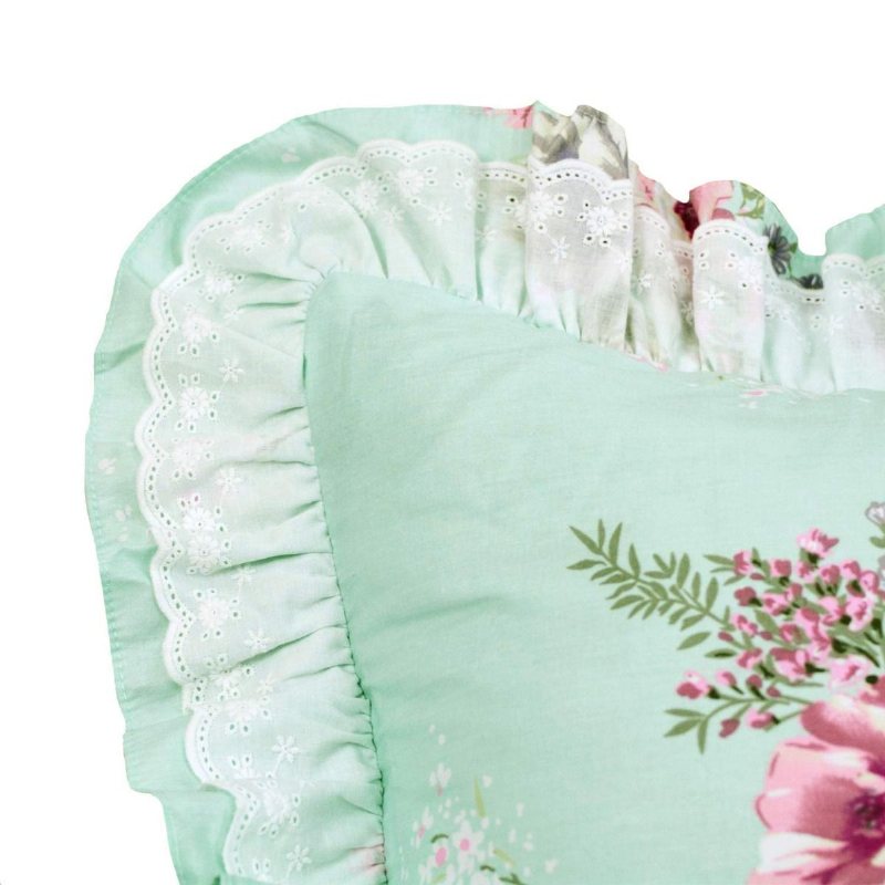 Shabby Green Blommig Sängkläder 100% Bomull Princess Spets Volanger Flickor Påslakan Set Med Sängkjol 4st