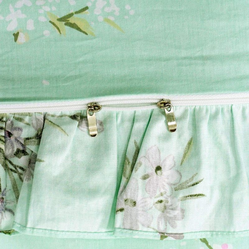 Shabby Green Blommig Sängkläder 100% Bomull Princess Spets Volanger Flickor Påslakan Set Med Sängkjol 4st