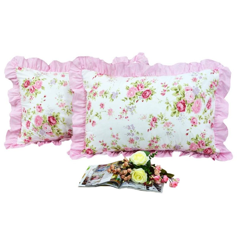 Shabby Rosa Påslakan Set Rose Blommig Sängkläder Collection Elegant Princess Spets Volang Set För Flickor 4 Delar