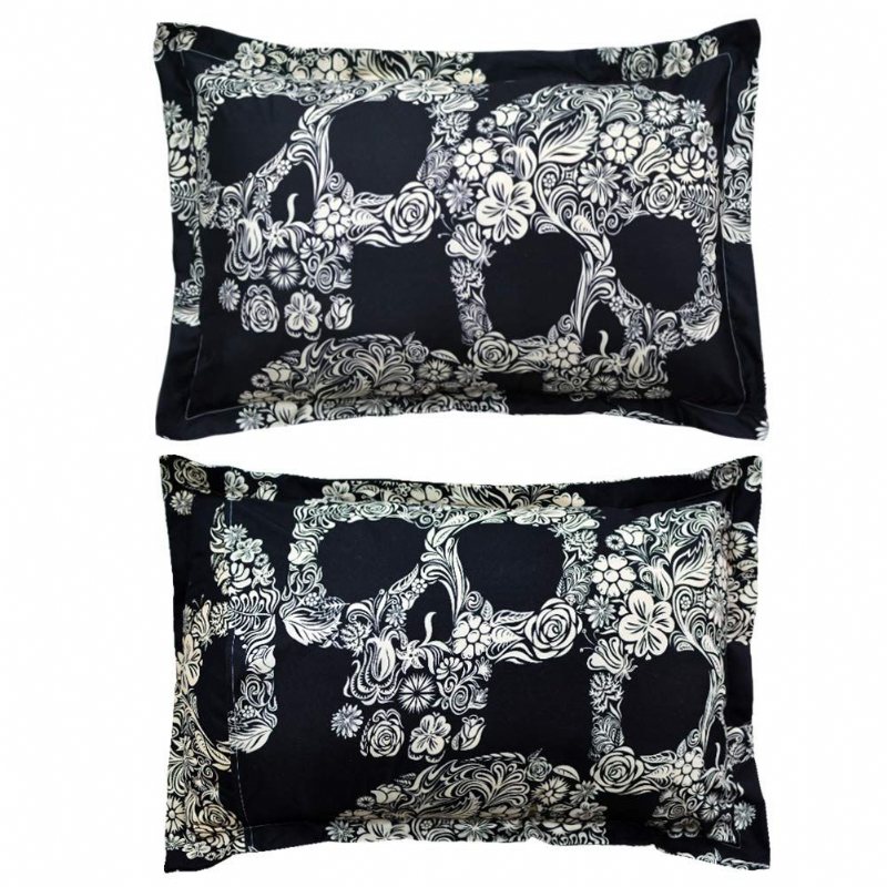 Skull Påslakan Set Lyxig 3-delad Polyester Helt Modern Vit Och Svart Dekorativa Sängkläder Samlingar