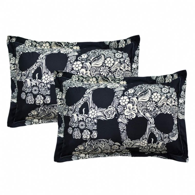 Skull Påslakan Set Lyxig 3-delad Polyester Helt Modern Vit Och Svart Dekorativa Sängkläder Samlingar