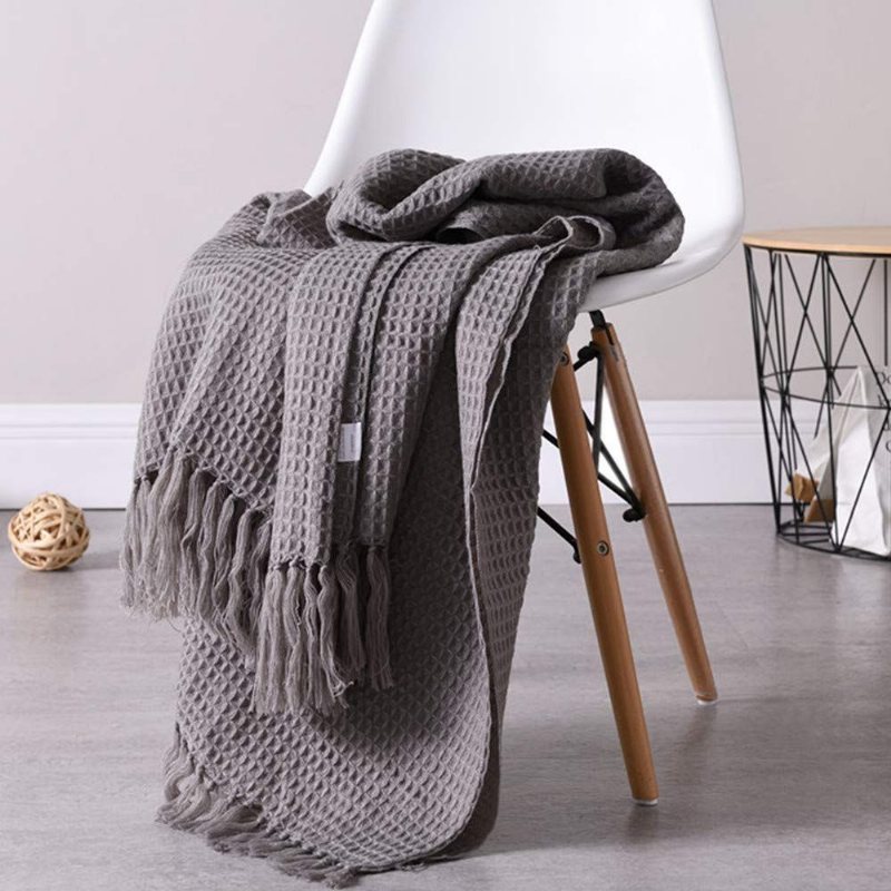 Soffa Bäddsoffa Filt Waffle Weave Slängfilt Med Tofs - Mjuk Lättvikt Mysig Akryl Dekorativ Stickad-51×63inches