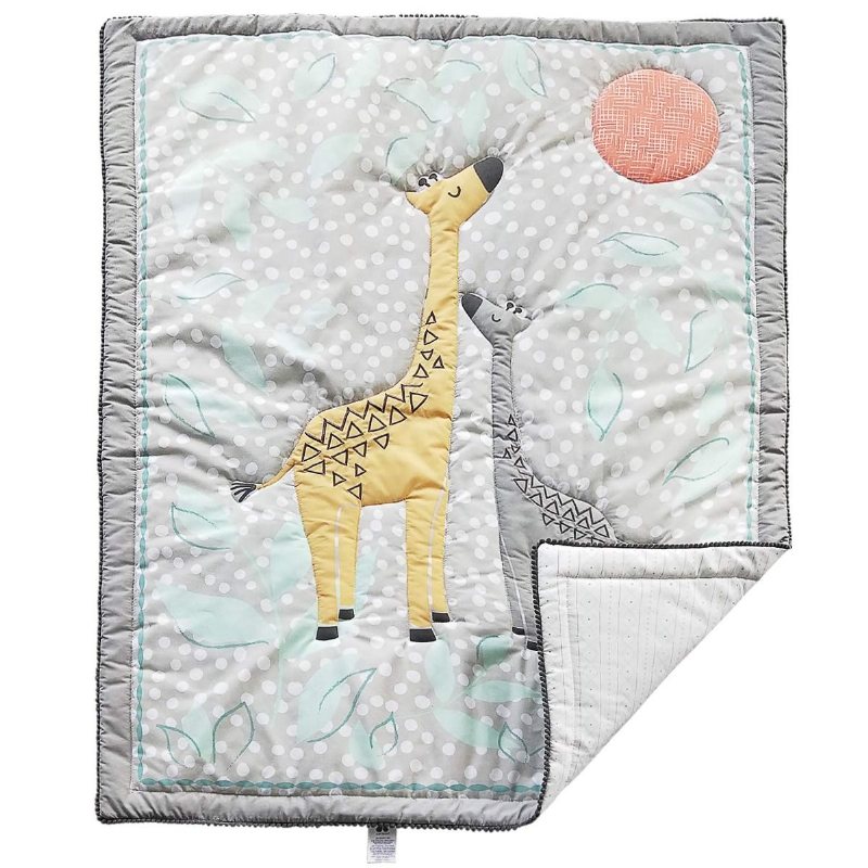 Spjälsäng Sängkläder För Pojkar Baby Skogsmark Giraffe Family Dot Design Grå & Gul 8-delad