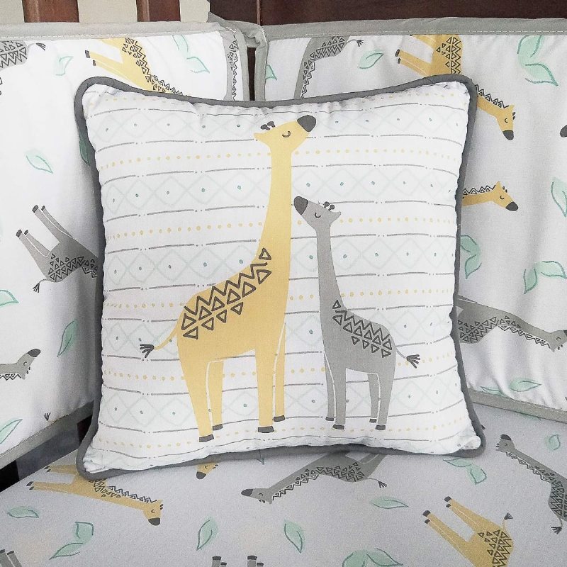 Spjälsäng Sängkläder För Pojkar Baby Skogsmark Giraffe Family Dot Design Grå & Gul 8-delad