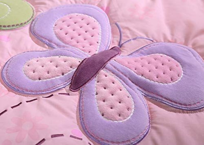 Spjälsängsängsatser För Flickor Med Stötfångare Butterfly Blommig Baby Nursery Sängkläder Rosa & Lila 9 Delar