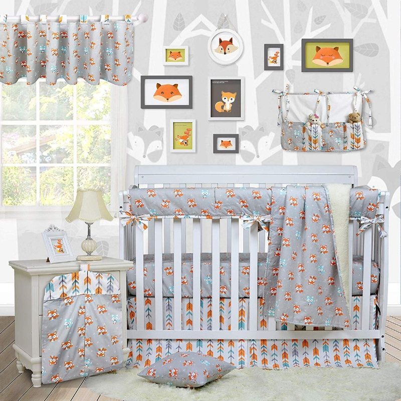 Spjälsängsängsatser För Pojkar Flickor Woodland Fox Arrow Baby Nursery Sängkläder Unisex100 % Andningsbar Bomull