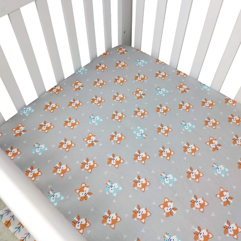 Spjälsängsängsatser För Pojkar Flickor Woodland Fox Arrow Baby Nursery Sängkläder Unisex100 % Andningsbar Bomull